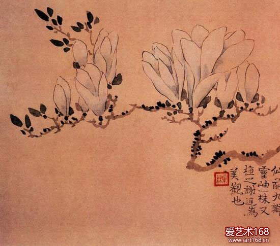 作者：汪士慎，清代画家。《玉兰图》自题“仙葩九瓣，灵岫一株。又植之谢庭为美观也”。