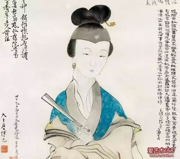 【文化典藏】溥儒画《李香君》局部，侠肝义胆李香君。在明末那个动荡的年代，大部分的朝庭大臣麻木得已感觉不到他们所面对的局势，内忧外患。而南京秦淮河畔，那一座座香浓衣翠的绣楼里，却生活着一群对明朝的前途甚感忧心的红尘女子。