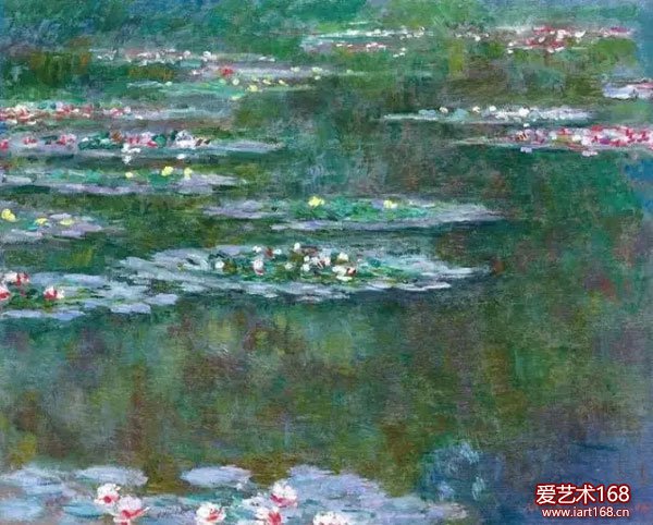 莫奈《睡莲》系列，1904，睡莲与绿色水面，在法国印象派画家中，莫奈无疑是一位最有标志性意义的艺术家。他高产的“睡莲”等系列，为后人留下了一份沉甸甸的美术史遗产。