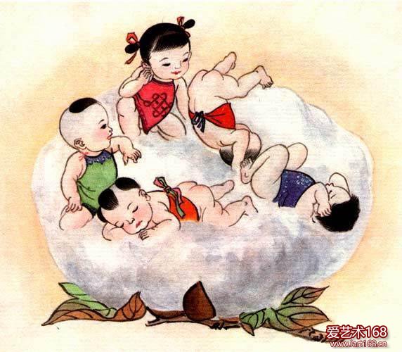 张乐平创作于1959年的儿童画《宝宝唱-大棉花》。