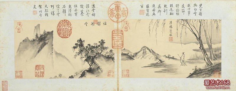 10明　王穀祥　仿夏森画。此为王穀祥（1501-1568）临倣夏森（约活动於十三世纪前半）画册之作。夏森为南宋重要画家夏珪（约活动於1180-1230前后）之子，画艺精湛，然作品存世甚少。